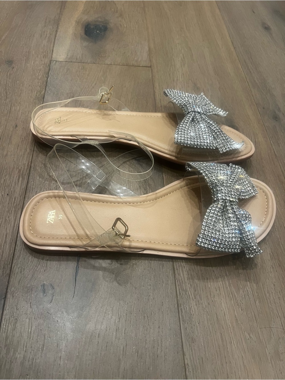 Zara Silver Crystal Bow Slide Sandals - Picture 2 of 4